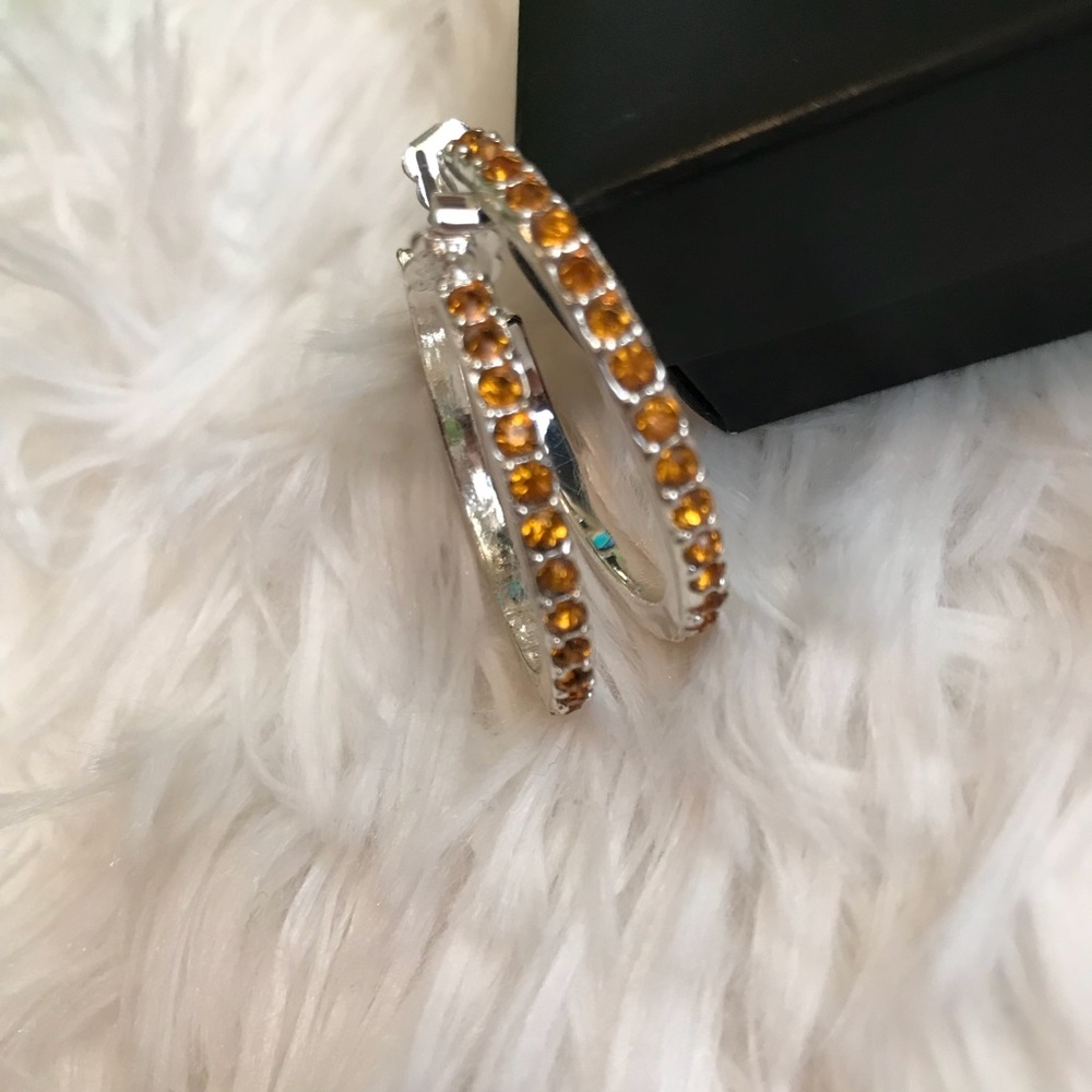 Rhinestone Embellished Birthstone🔸Topaz Hoops